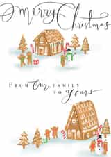 Gingerbread family Christmas card created by Emily Hline Illustration