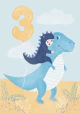 Cute Dinosaur Child's 3rd Birthday Card - Blue Boy card - 3 today created by Nicki O'Donoghue Studio