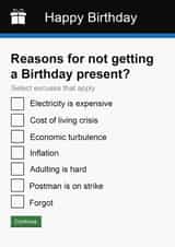 Funny | Cheeky | Birthday | Government Gateway Birthday Present Excuses Card created by Pottsy Prints