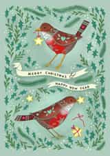Folk Art Robins Christmas card created by Watercolour Sky