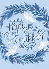 Happy Hanukkah Wreath - Handlettered - With Doves created by Paper Raven Co.