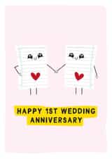 Cute Paper Anniversary Card - 1 Year - Happy 1st Wedding Anniversary created by Gem Draws Stuff