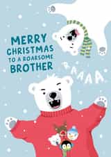 Cute Christmas Card For Brother - Polar Bears - Roarsome Brother created by Macie Dot Doodles
