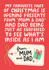 Christmas Day Presents From Mum and Dad - Funny Christmas Card For Parents created by Studio Doodles