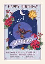 Pretty Birthday Card For Scorpio - Zodiac Sign Flowers and Personality created by Angie Spurgeon