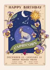 Pretty Birthday Card For Capricorn - Zodiac Sign Flowers and Personality created by Angie Spurgeon