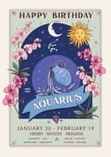 Pretty Birthday Card For Aquarius - Zodiac Sign Flowers and Personality created by Angie Spurgeon