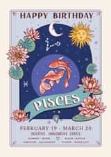 Pretty Birthday Card For Pisces - Zodiac Sign Flowers and Personality created by Angie Spurgeon