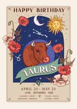 Pretty Birthday Card For Taurus - Zodiac Sign Flowers and Personality created by Angie Spurgeon