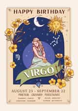 Pretty Birthday Card For Virgo - Zodiac Sign Flowers and Personality created by Angie Spurgeon
