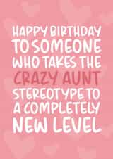 'Crazy Aunt Stereotype' Funny and Cheeky Birthday Card for Auntie created by Brogan Thomas