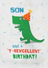 Son t-rexellent birthday! cute dinosaur card created by Pencilface