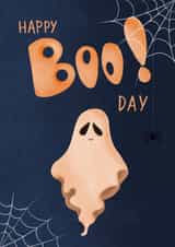Greeting card and a cute ghost. Happy Halloween created by Anna Solodova