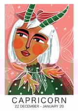 BEAUTIFUL ART ZODIAC CARD FOR CAPRICORNS. PERFECT FOR HER. created by NICHOLA COWDERY ILLUSTRATIONS