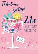 Fabulous 21st birthday cocktail birthday card for a special Sister created by Katie Phythian Design