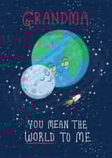 Cute Birthday, Mother's Day card for Grandma - World Moon Space, rocket theme created by Ally Marie Illustration