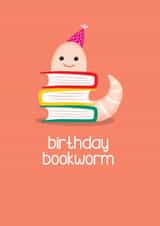 Books Birthday Card - Cute Reading Book Worm - for Library Lover created by Bev O'Connor || @oconnordesign