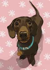 Christmas Festive Sausage Dog card created by Higgledy Ink Illustration