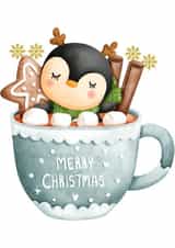 Cute Merry Christmas: Cinnamon Hot Coco, Snowflakes, Penguin & Marshmallows! created by Dara, Ceramic Scripture