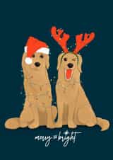 Cute Christmas card for golden retriever dog lovers - Merry and Bright created by illograph