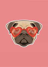 Pug with Heart-Shaped Glasses - Cute Funny Card created by Bumble & Tinks