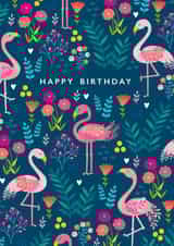 Fabulous, colourful flamingo patterned Birthday card. created by Klara Hawkins