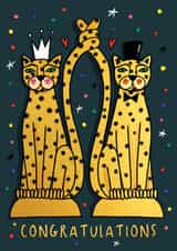 FUN CONGRATULATIONS WEDDING CARD. TIGER CANDLELABRAS. FOR THEM. created by NICHOLA COWDERY ILLUSTRATIONS 