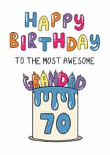 Cute 70th Birthday Card - For Grandad - Cake created by Schnauzer Scribbles