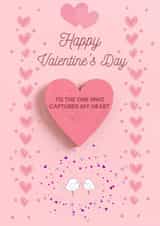 Valentine's Day: Captured My Heart - Cute LoveBirds with Pink & Purple Hearts created by Dara, Ceramic Scripture