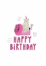 a cute card to wish someone special a happy birthday. a cat with a glass of wine created by Yelyzaveta Kovalenko