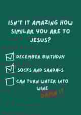 Funny Jesus and wine December birthday card created by original fox designs