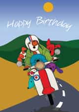 Dogs Riding on a Scooter- Funny, Cute Birthday Card created by Arty Sally