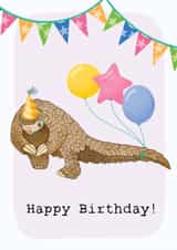 Happy Birthday Card - Cute Pangolin Animal - Endangered Species - Conservation created by Illustrated by Aimee