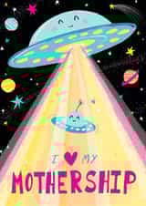For mum, cute funny Mother's Day card, mother's day. Space UFO Spaceships created by Paula Bowles