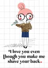 Funny Valentines / Partner Birthday Card - Shave Your Back created by Mrs Best Paper Co.