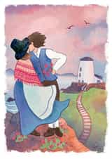 Santes Dwynwen Valentines Anniversary card Welsh Cymraeg couple at Llanddwyn created by Ceri Thomas