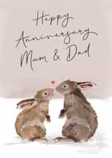 Cute bunny rabbits, Happy Anniversary Mum & Dad Card created by Making Meadows Ltd