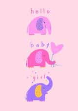 Cute Card for a new baby girl - elephants - Hello baby girl created by Anita Parson Studio
