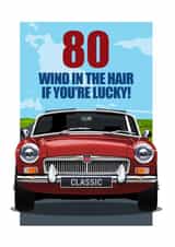 CLASSIC OPEN TOP SPORTS CAR 80TH BIRTHDAY CARD created by RetroMotion Artwork