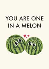Cute melon valentines. One one a million/melon pun. Funny fruit in love. created by Cynicards
