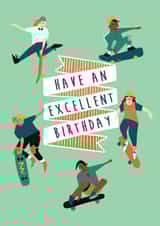 Cute Birthday Card - Excellent Skater created by Vallely Studios