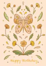 Butterfly Happy Birthday - retro flowers - groovy colours created by Paper Ink Alchemy
