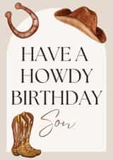 Have a Howdy Birthday Son - Cowboy, Western, Texan, Funny Play on Words created by Dara, Ceramic Scripture