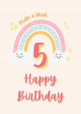 Cute 5th Birthday Rainbow: with Happy Clouds and Stars - Make a Wish! created by Dara, Ceramic Scripture