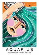 AQUARIUS BIRTHDAY CARD. ZODIAC BIRTHDAY CARD. PERFECT FOR HER created by NICHOLA COWDERY ILLUSTRATIONS