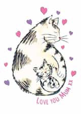 Cute Mother's Day/birthday card for mum featuring cat and kitten illustration. created by Kat Pearson