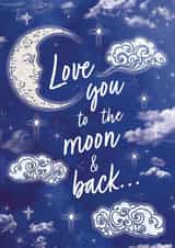 Cute Love you to the moon and back Valentines Day card created by Doodling Bee