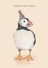 Funny birthday card - party hat - puffin created by Dani Williams