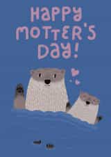 Cute Mother's Day Card - Happy Otter Family - Happy Motter's Day! created by drawnonna