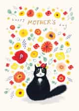 Cute Mother's Day card- Cat and Flowers - Happy Mother's Day created by Carina Roberts